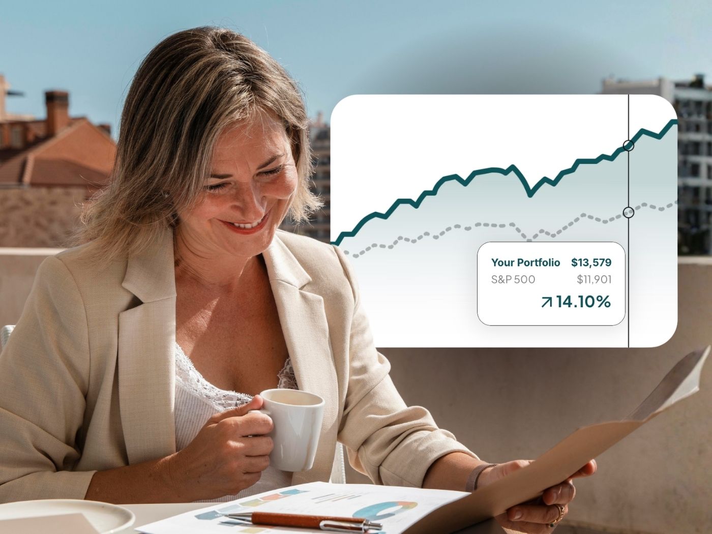 A woman is looking at her investments.